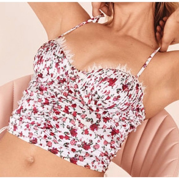For Love and Lemons Rose Sz S Floral Cami Tank Crop Top - Picture 3 of 4
